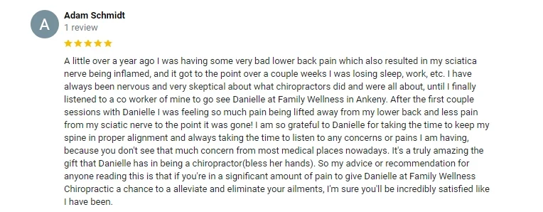 Chiropractic Ankeny IA Adam Testimonial